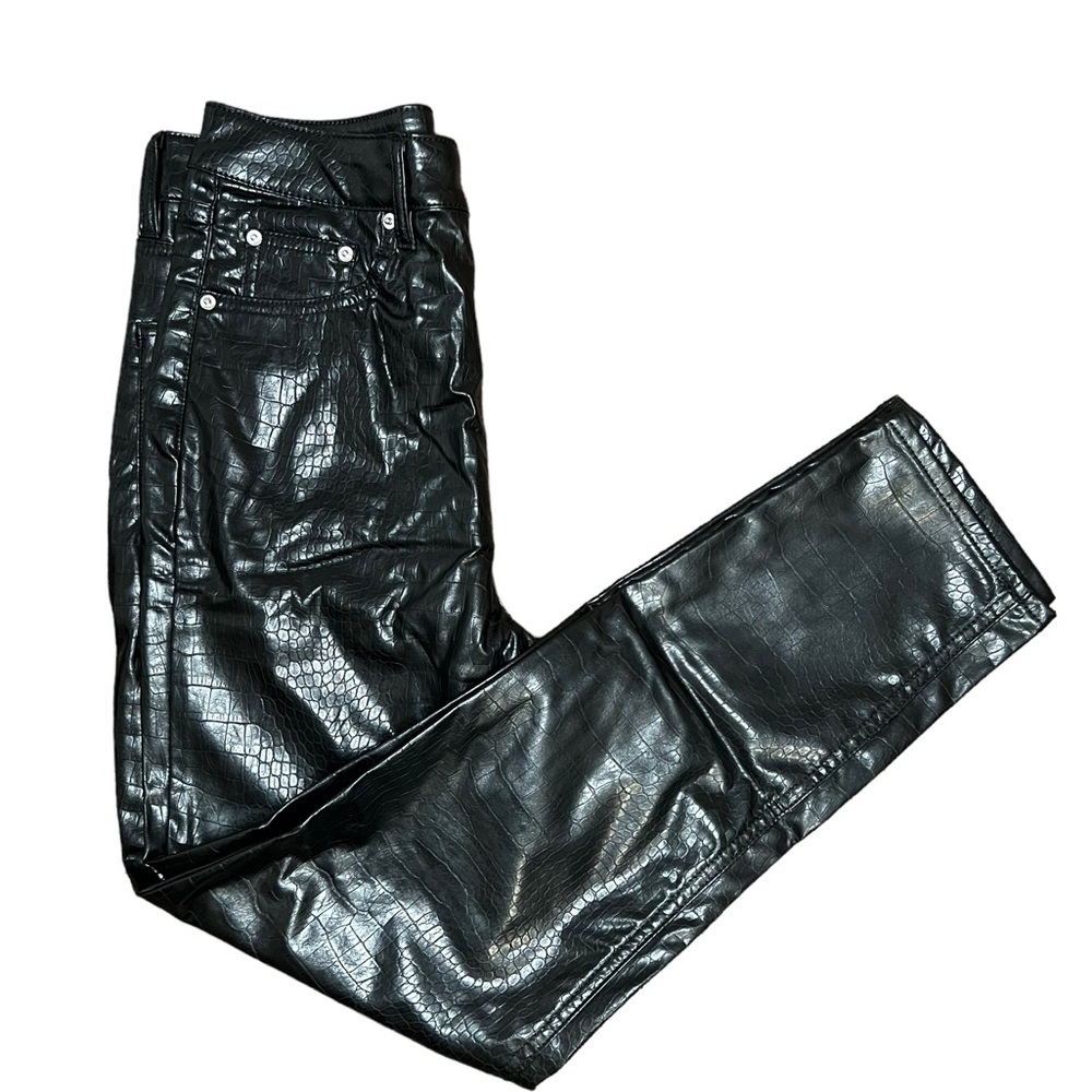 Alligator Print Black Faux Leather Pants